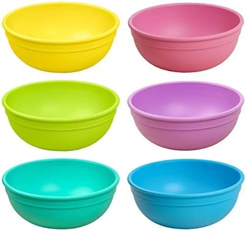 Re-Play Made in USA 20 Oz. Reusable Plastic Bowls, Pack of 6 - Dishwasher and Microwave Safe Bowls for Snacks, Cereals, and Everyday Dining - Durable Toddler Bowl Set 4.75" x 4.75" x 2" - Sorbet