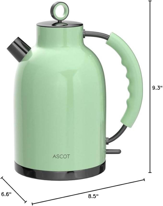 ASCOT Electric Kettle, Stainless Steel Electric Tea Kettle Gifts for Men/Women/Family 1.5L 1500W Retro Tea Heater & Hot Water Boiler, Auto Shut-Off and Boil-Dry Protection (Green)