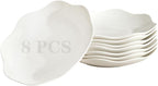 8.5 Inch Salad Plates Set of 8, Ceramic White Leave Wave Rim Small Dinner Appetizer Pasta Plate, Porcelain Dinnerware Serving Dishes for Pancakes, Steak, Pizza, Microwave, Dishwasher Safe