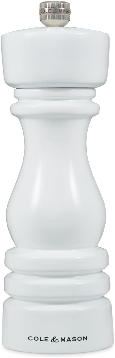Cole & Mason London Refillable Spice Mill - Kitchen & Home Accessory - Table Salt Grinder - Salt Mill with Ceramic Mechanism - 7", White Gloss