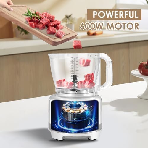 Homtone 16 Cups Food Processor, Large Food Processors with French Fry Cutter, 9 Functions 7 Blades for Shredding, Slicing, Doughing, Emulsfying and Meat Chopping for Home Use, 3 Speeds, 600W, Sliver
