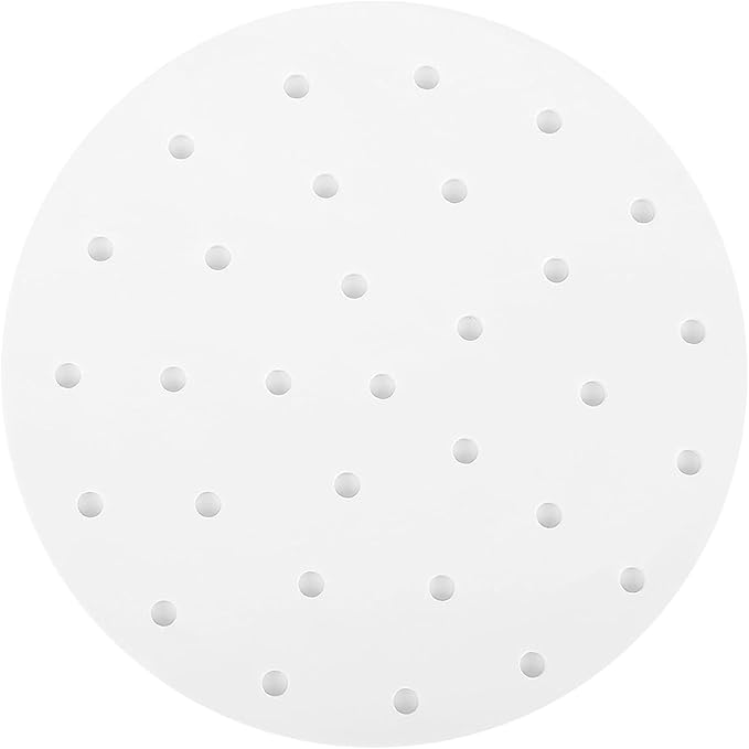 100 PCS Bamboo Steamer Liner, 11 Inch Round Air Fryer Parchment Paper with Holes, White Non-Stick Steamer Paper Sheet