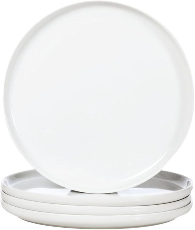 White Dinner Plates Set of 4, Ceramic Dining Plates 10.5 inch, Large Salad Plate, Porcelain Kitchen Plate for Pizza, Steak, Microwave and Dishwasher Safe