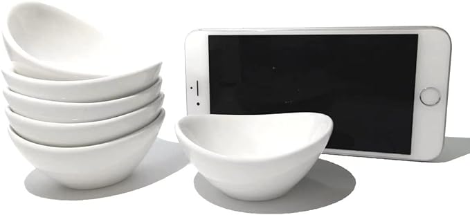 Soy Sauce Dish - Dipping Bowls Set, White Porcelain Dipping Bowls/Dishes for Soy Sauce, Ketchup, BBQ Sauce or Seasoning- 1 Oz,Set of 6,D1