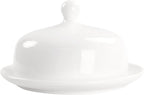 jingsongdafa Butter dish with lid, white porcelain dome cheese dish with handle, separate small butter tray, cute ceramic dessert serving bowl, suitable for dining table, countertop, refrigerator