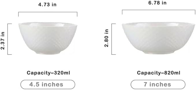 28 OZ Ceramic Soup Bowls for Kitchen White Diamond, Ultra light Set of 4 Perfect for Soup Bowls for Kitchen, Ramen Bowl, for Oatmeal, Fruit,Salad and Rice Bowl, Dishwasher & Microwave Safe (6.8 INCH)
