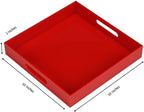Sturdy Red Acrylic Serving Tray with Handles - 10x10Inch, Coffee/Appetizer/Butler Tray - Kitchen Countertop & Vanity Table Organizer