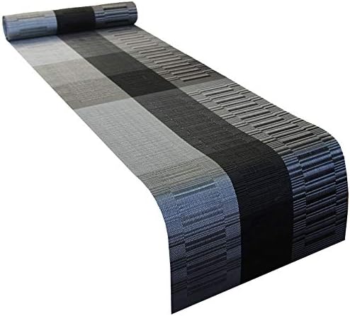 PIGCHCY Elegant Placemats with Matching Table Runner,Washable Durable Vinyl Woven Table Mats Sets(6pcs Placemats+1pcs Table Runner, Black)