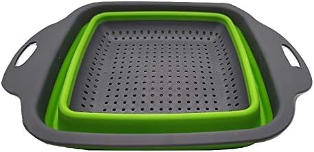 Space Saving Collapsible Silicone Kitchen Colander Food Strainer (Green)