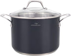 HOMI CHEF Navy Gray NICKEL FREE Stainless Steel 7 Quart Stock Pot with Glass Lid (Non Coating, 9.5 Inch) - No Toxic 7 qt Stockpot With Lid