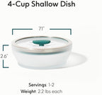 Anyday 4-Cup Microwave Cookware & Glass Container with Glass Lid, Plastic-Free Shallow Food Storage | Stackable Airtight Steamer with Vented Lid for Microwave-Safe Reheating, Steaming Vegetables