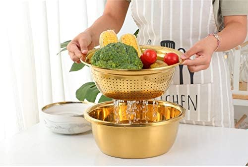 3PC/Set Colander set Stainless Steel Vegetable Slicer Fruit Potato Peeler Carrot Grater Strainer Utensil Round Rice Washer Bowl Drain Basket-Red