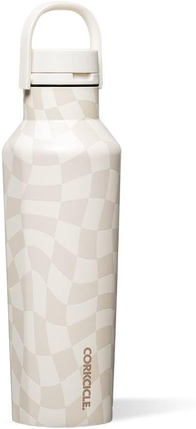 Corkcicle Classic Sport Canteen Insulated Water Bottle - Keeps Beverages Cold 25 Hours - Triple Insulated - Summer Drinkware Gift - Keeps Drinks Ice Cold - Leak-Proof Cap - 20 oz - Wavy Checkerboard