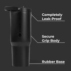 HydroJug Sport - Stainless Steel Tumbler with Straw, Vacuum Insulated, 32oz Leakproof Water Bottle, Ergonomic Design, Reusable, Dishwasher Safe, Rubber Base, Durable for Gym or Outdoors, Black