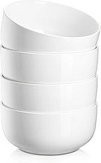 Jassceram Ceramic Soup Bowls Set of 4, 30 Oz Salad Bowls for Kitchen, White Serving Bowl for Cereal, Oatmeal, Fruit, Suitable for Kitchen or Dining - Dishwasher & Microwave Safe, 6 Inch, White