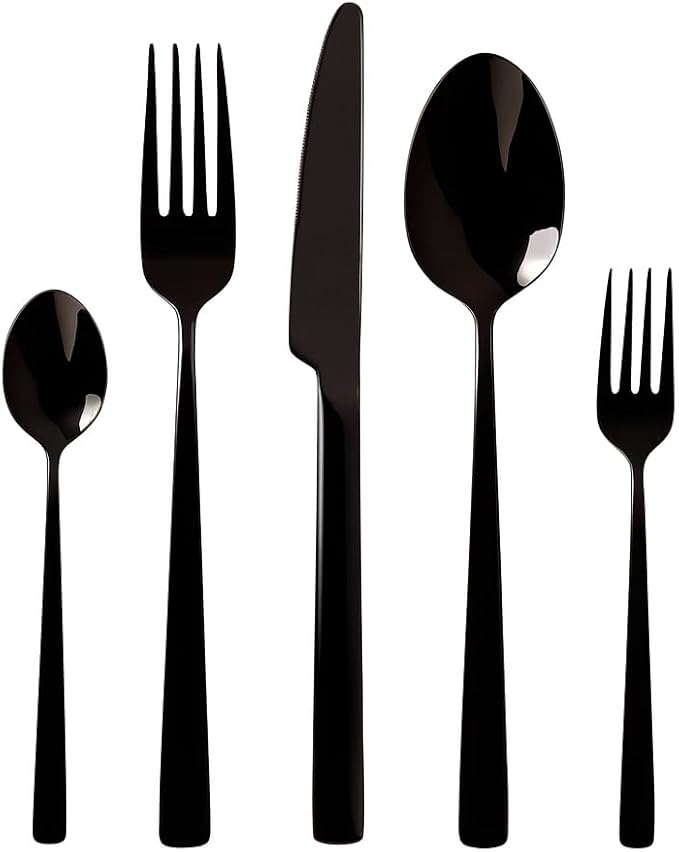 Oxford Silverware Set, 30 Piece Forged Flatware Stainless Steel, Service for 6, for Kitchen, Home, Wedding, Party, Mirror Polished Dishwasher Safe (Black Matte)