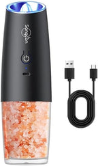 Sangcon Gravity Electric Salt and Pepper Grinder RECHARGEABLE Automatic Salt Pepper Shaker USB-C No Battery Needed - LED Light One Hand Operation, Adjustable Coarseness Pepper Mill 1pc