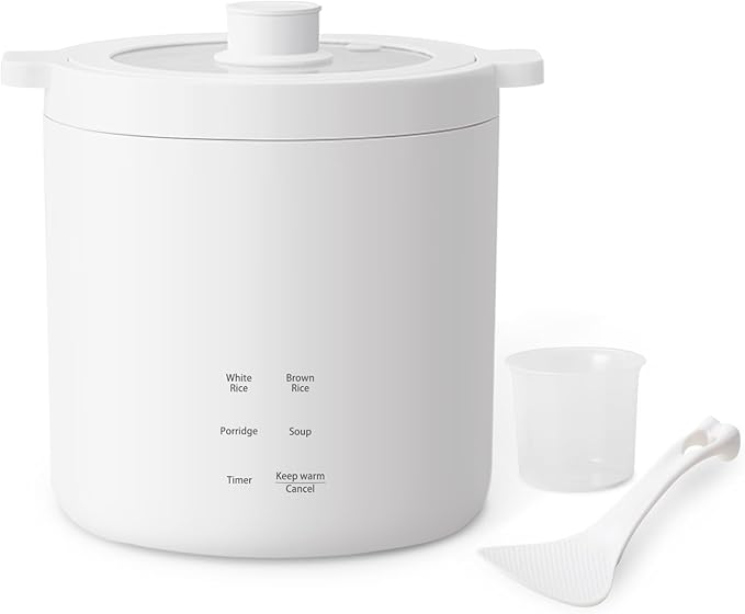 Olayks Mini Rice Cooker 2 Cup Uncooked, Small Electric Cooker, with 4 Cooking Functions, 24 Hour Preset and Heat Preservation, Anti Scald Carry Handle