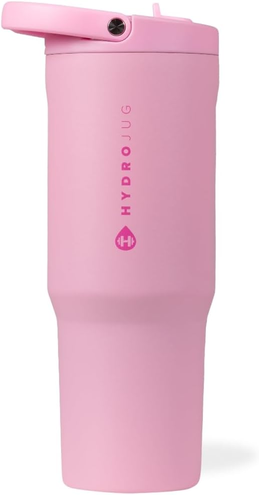 HydroJug Sport - Stainless Steel Tumbler with Straw, Vacuum Insulated, 40oz Leakproof Water Bottle, Ergonomic Design, Reusable, Dishwasher Safe, Rubber Base, Durable for Gym or Outdoors, Blush