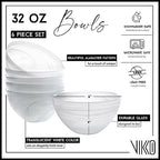 Vikko Salad Bowl, Set of 6 White Alabaster Style Soup Bowls, 6" Bowl with Marbelized Design, Large 32 Ounce Bowls Set, For Pasta, Fruit, Ramen Bowl, Dishwasher Safe