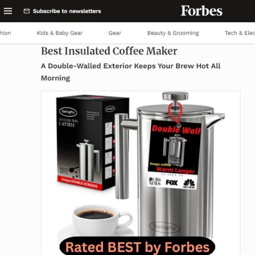French Press Coffee Maker -Double Walled Large Coffee Press with 2 Extra Filters-Enjoy Granule-Free Coffee, Stylish Rust Free Kitchen Accessory-Stainless Steel (Grey, 2L)