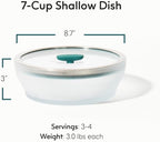 Anyday 7-Cup Microwave Cookware and Glass Container with Glass Lid, Plastic-Free Shallow Food Storage | Stackable Airtight Steamer with Vented Lid for Microwave-Safe Reheating & Steaming Vegetables