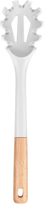 Silicone Pasta Fork, Kitchen Heat Resistant Noodle Spoon Server, BPA Free Spaghetti Strainer,12.8 inch (WHITE)