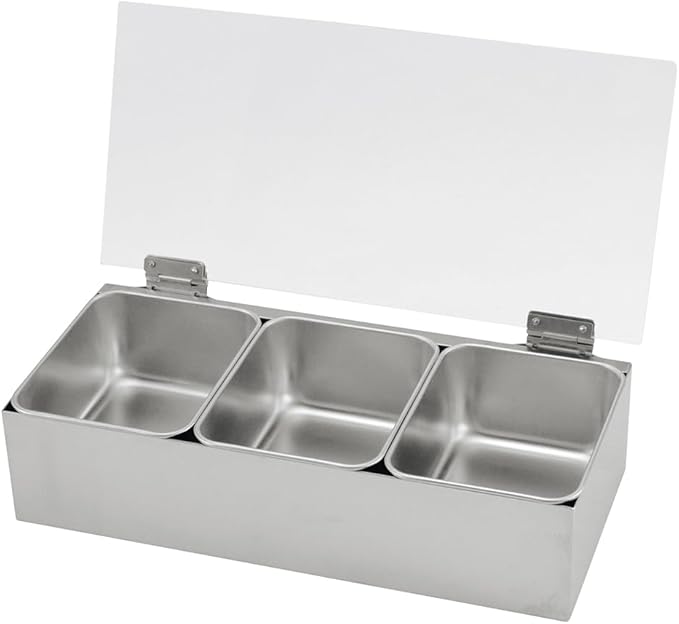 TIKUSAN Stainless Steel Seasoning Container Yakumi Pan Spice Storage Box Tray with Hinged Transparent Lid Made in Japan (3 Containers, Small)