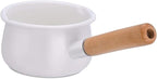 Enamel Milk Pan with Dual Pour Spout Butter Warmer Milk Pot for Stove Top Healthy White Enameled Inside Coating Iron 1QT Small Soup Pot with Wooden Handle (White)