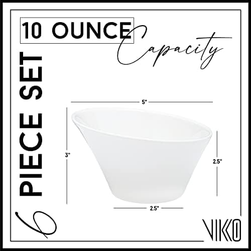 Vikko White Soup Bowls, Set of 6 Ceramic White Bowls, 10 Ounce, Elegant Shape Versatile Salad, Soup Bowl or Dessert Bowl, Dishwasher Safe