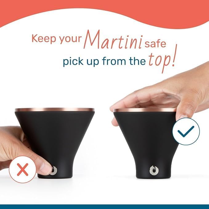 SNOWFOX Premium Vacuum Insulated Stainless Steel Martini Glass, Set of 2, Martinis Stay Icy Cold, Stemless Cocktail Glasses, Elegant Home Entertaining, Bold Beautiful Barware Set, 8 oz, Blue