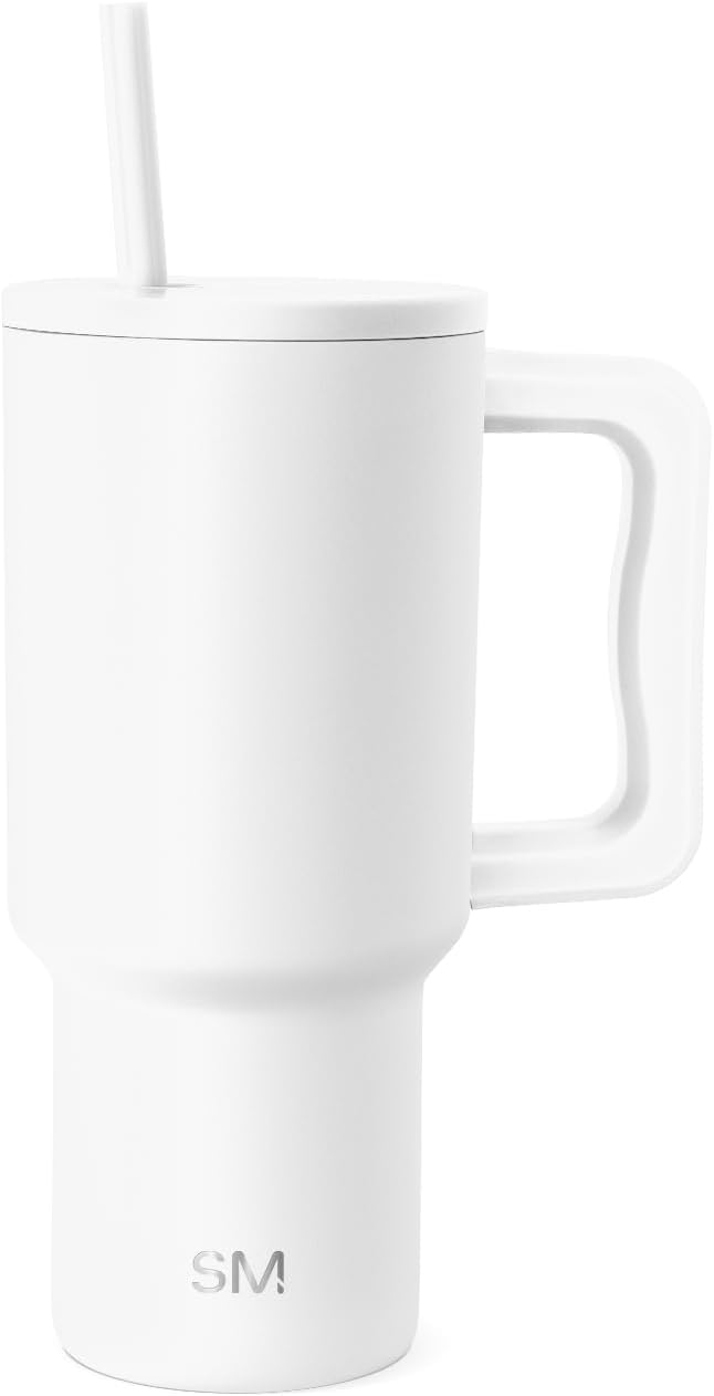 Simple Modern 30 oz Trek Tumbler with Handle and Straw Lid | Cup Holder Friendly Insulated Stainless Steel Travel Mug | Winter White