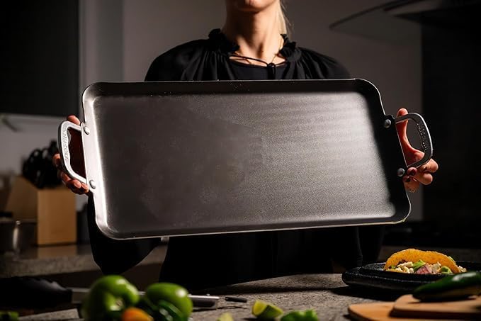 Vasconia Durable Double Burner Griddle (20″ x 11″) 100% Pure Aluminum with Nonstick - NSF Certified - for Frying, Searing, Grilling, Browning, Ideal for Home & Commercial Kitchen - Pack of 4