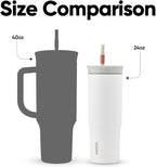 Owala Stainless Steel Triple Layer Insulated Travel Tumbler with Spill Resistant Lid and Straw, BPA Free, 24 oz, Grey/White (Iced Tea)