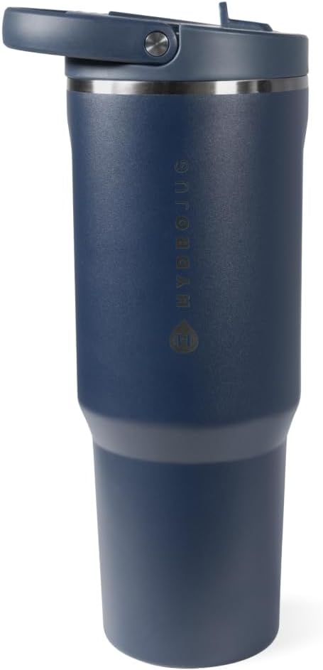 HydroJug Sport - Stainless Steel Tumbler with Straw, Vacuum Insulated, 32oz Leakproof Water Bottle, Ergonomic Design, Reusable, Dishwasher Safe, Rubber Base, Durable for Gym or Outdoors, Midnight
