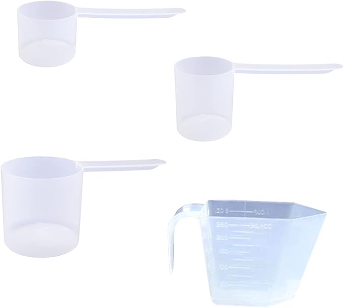 Plastic Measuring Scoops, (1/4 Cup, 1/3 Cup, 1/2 Cup, 1 Cup) Long Handle Spoons for Powders and Granules, Coffee, Pet Food, Grains, Protein, Spices and Other Dry Goods, BPA Free (Pack of 4)