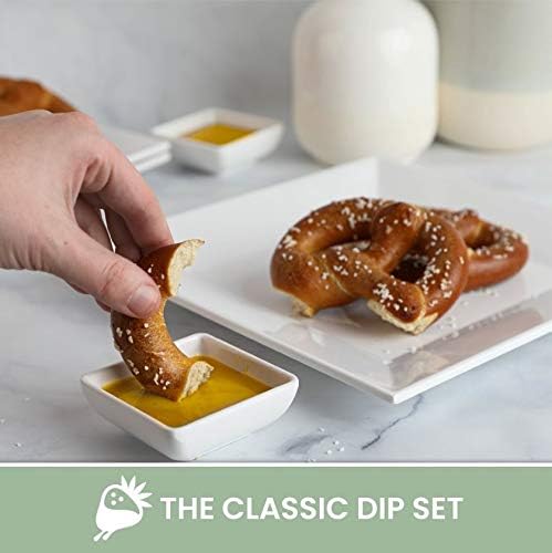 [6 x 4 Pack] 10" x 10" White Square Melamine Plates, Unbreakable Elegant Dinnerware Set With Sauce Dish