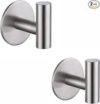 Self Adhesive Hooks 304 Stainless Steel Heavy Duty Hangers Without Nails for Bathrooms Kitchen Livingroom Garage Hotel Towel Hook-2 Pack (Silver)