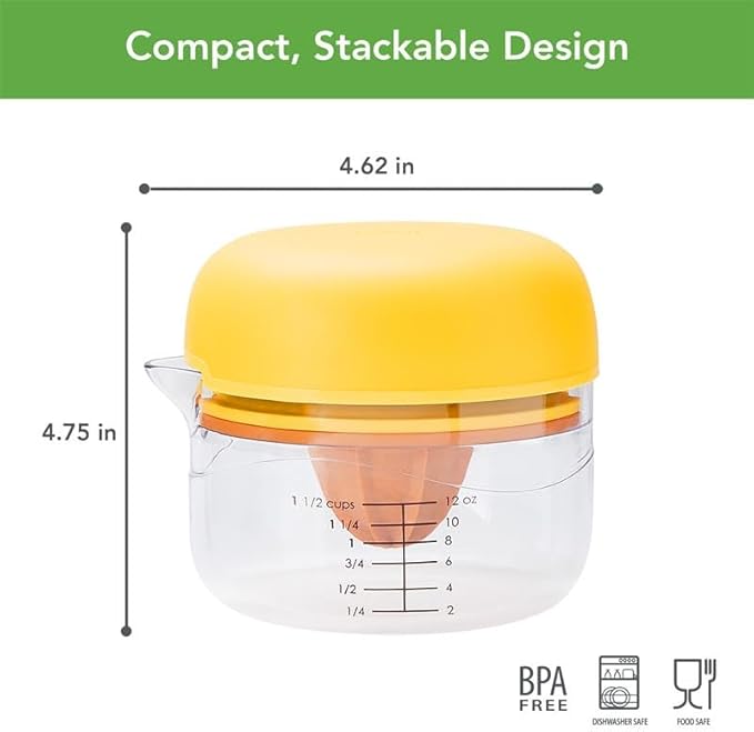 Tovolo All-in-1 Citrus Juicer and Zester Set, White & Yellow – Manual Juicer with Measuring Cup, Dual Reamers, BPA-Free, Dishwasher Safe, Compact Storage