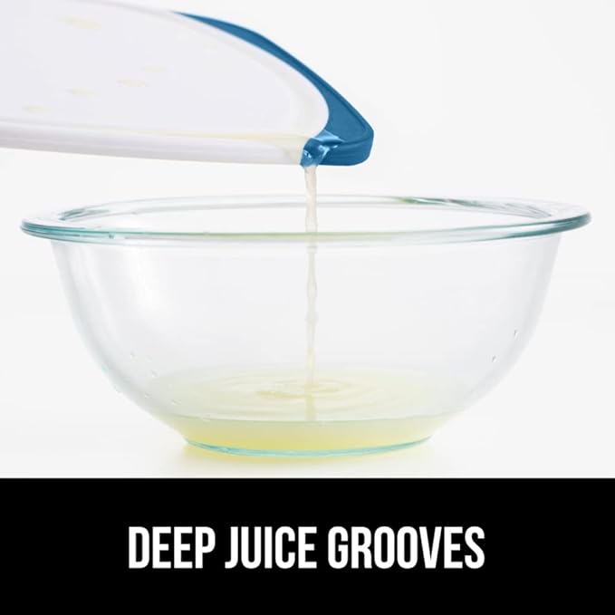 GORILLA GRIP BPA-Free Reversible Kitchen Cutting Board Set of 3, US Designed, Nonporous, Juice Grooves Catch Liquid, Slip Resistant Border, Dishwasher Safe, Durable Large Food Chopping Boards, Blue