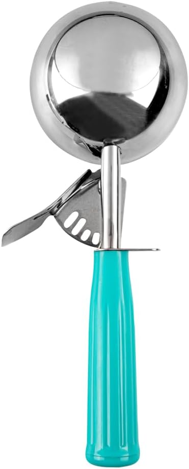 Restaurantware Met Lux 6 Ounce Portion Scoop 1 Durable Disher Scoop - Thumb Trigger Teal Stainless Steel Ice Cream Disher For Portion Control For Ice Cream Mashed Potato And Cookie Dough
