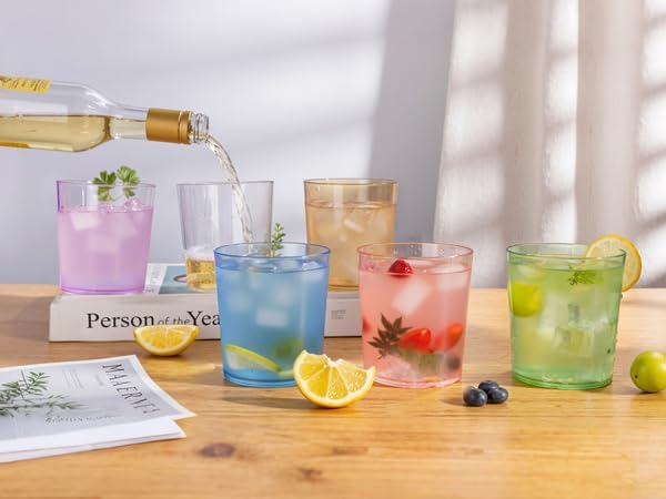 Liacere Color Plastic Drinking Glasses (Set of 12) 14 oz Color Reusable Plastic Glasses Colors，Kitchen Water Glasses Cup, Bar Tumbler Glassware Set for Beer, Juice, Cocktail, Whiskey, Milk