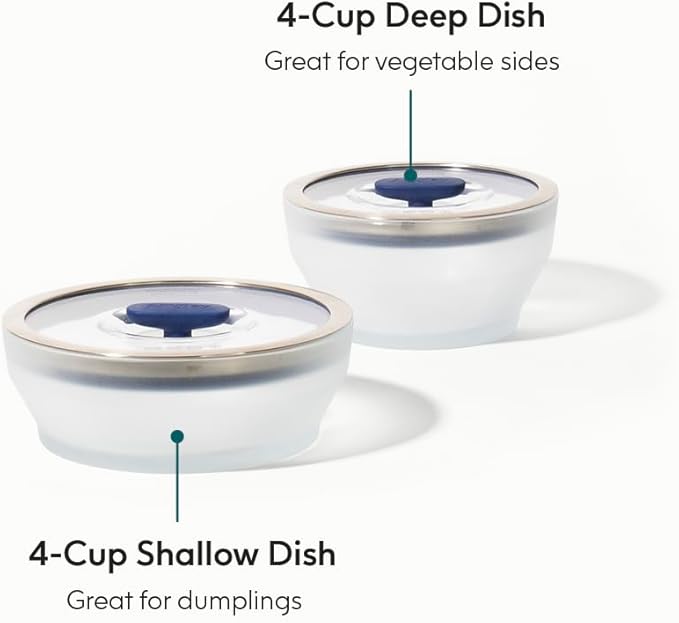 Anyday 4-Pc Microwave Cookware & Glass Food Storage Set with Glass Lids | Medium Plastic-Free Containers | Stackable Steamer with Vented Lid for Microwave-Safe Reheating & Steaming Vegetables, Rice