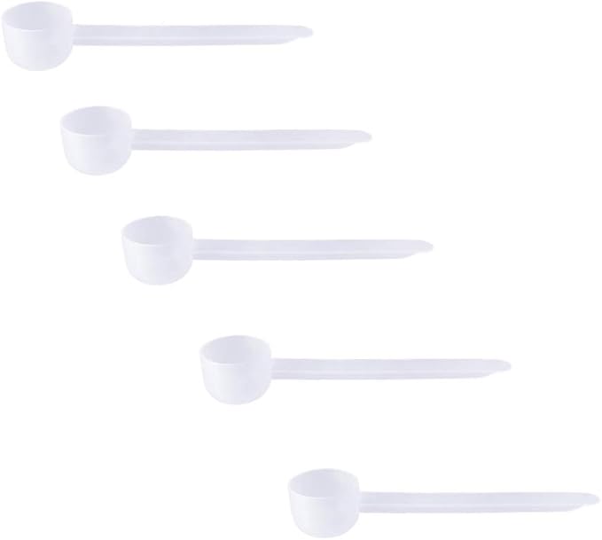 Plastic Measuring Scoop, 2 teaspoon (BOWL 10 cc | 10 mL) Long Handle Spoons for Powders, Granules, Coffee, Pet Food, Baking Supplies, Protein and Other Dry Goods, BPA Free (Set of 5)