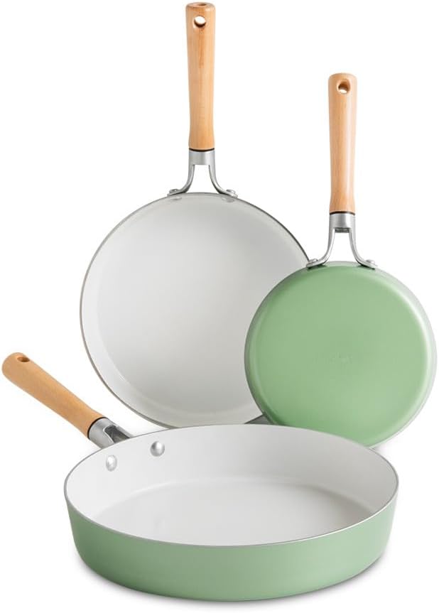 Nordic Ware Cardamom Ceramic Nonstick 3 Piece Fry Pan Set - Includes 8 Inch, 10 Inch and 12 Inch