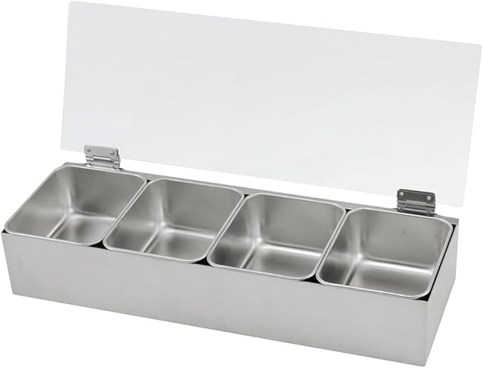 TIKUSAN Stainless Steel Seasoning Container Yakumi Pan Spice Storage Box Tray with Hinged Transparent Lid Made in Japan (4 Containers, Small)