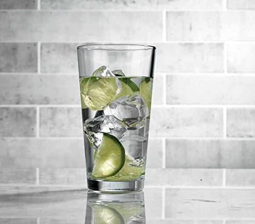 Drinking Glasses Set of 4 Highball Glass Cups 17 oz by Home Essentials Water Colins Cooler Beverage Glassware. For the Bar, Beer, Juice, Iced Tea, and Cocktails. Dishwasher Safe.
