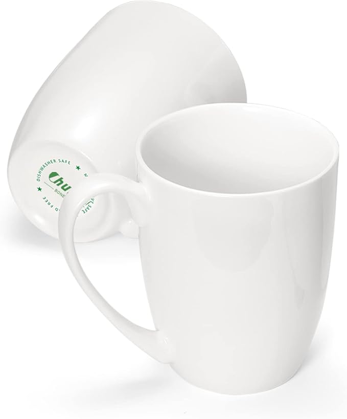 Chulan White Thin Over 45% Bone Content Fine Bone China Coffee Mugs 10 oz, Lightweight Porcelain Cups for Espresso Latte Mocha Cappuccino, Luxury Ceramic Tea Cup, Set of 2 Dishwasher Microwave Safe