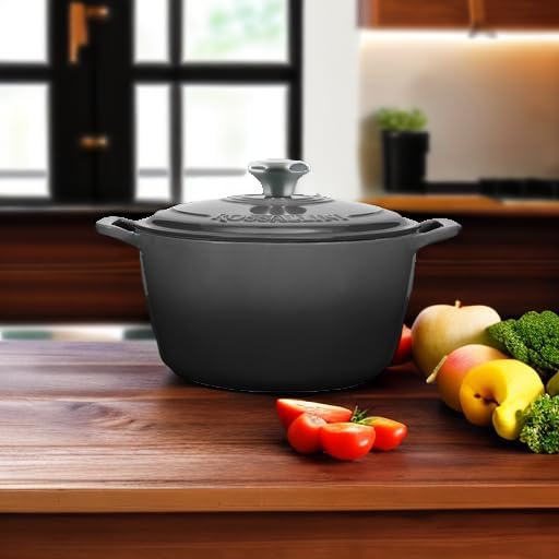 Signature Enameled Cast Iron Dutch Oven, Non-Stick Serving Pot with Tight Fitting Lid for Perfect Roasting, Baking, Sauteing, and Bread Making | 4.5Q (4.2L) - Oyster Grey