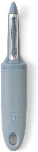 GIR: Get It Right Serrated I-Handle Vegetable Peeler - Slate I-Shape Handle - Non-Swivel, Non-Slip Grip, Eye Remover & Sharp 304 Stainless Blade